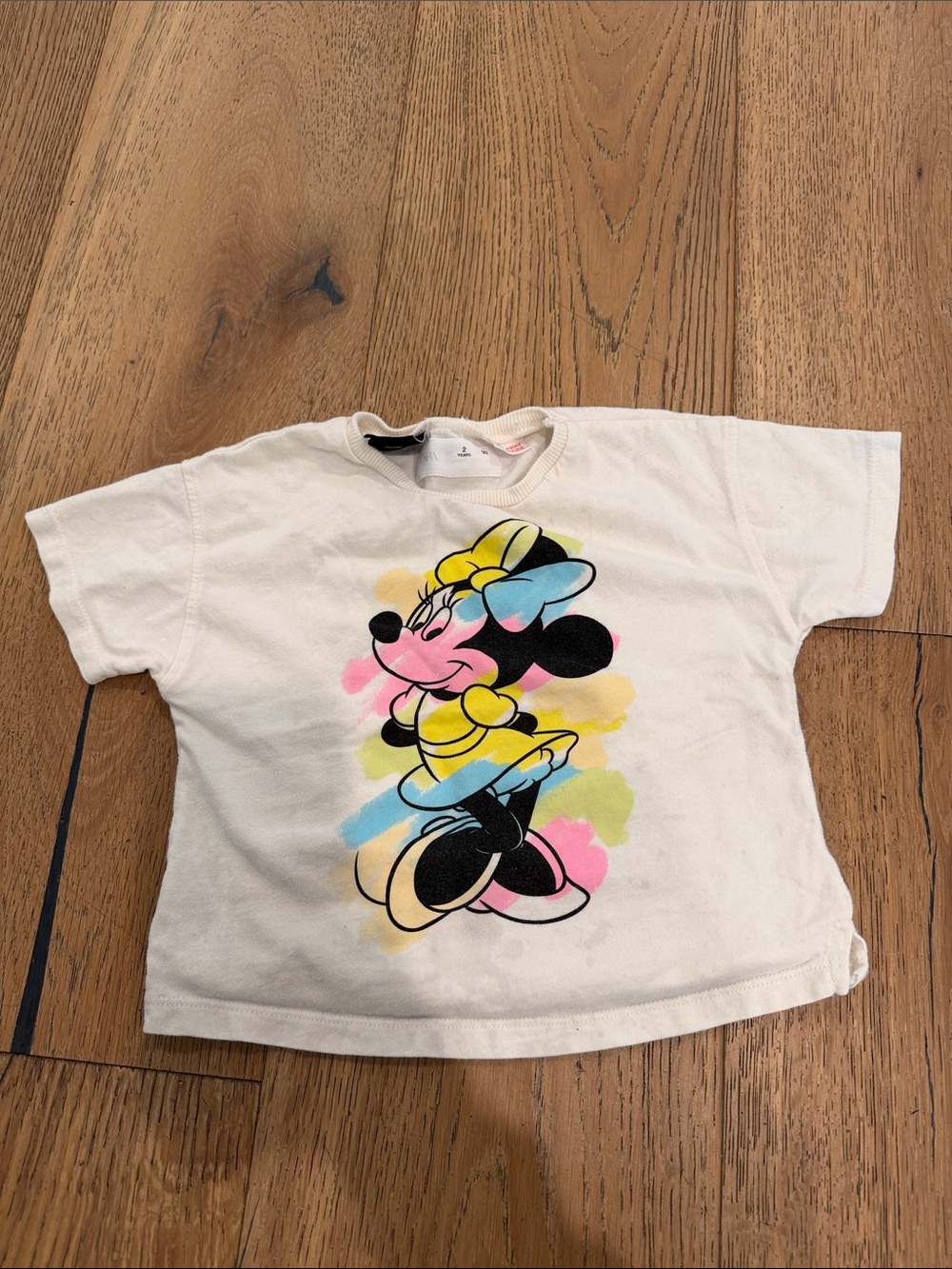 Zara Kid’s White Minnie Mouse Tee with Neon Accent Colors